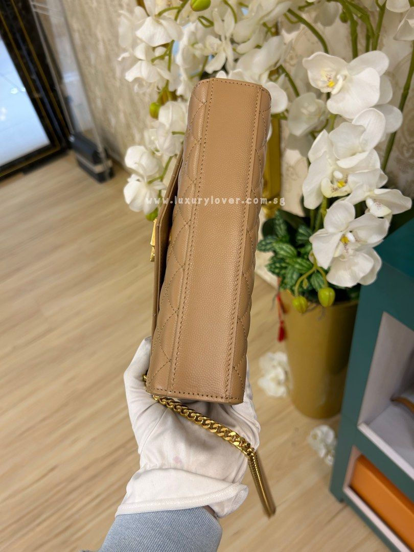 Thumbnail: BNIB YSL Envelope Small Quilted Crossbody Bag Beige Calf GHW