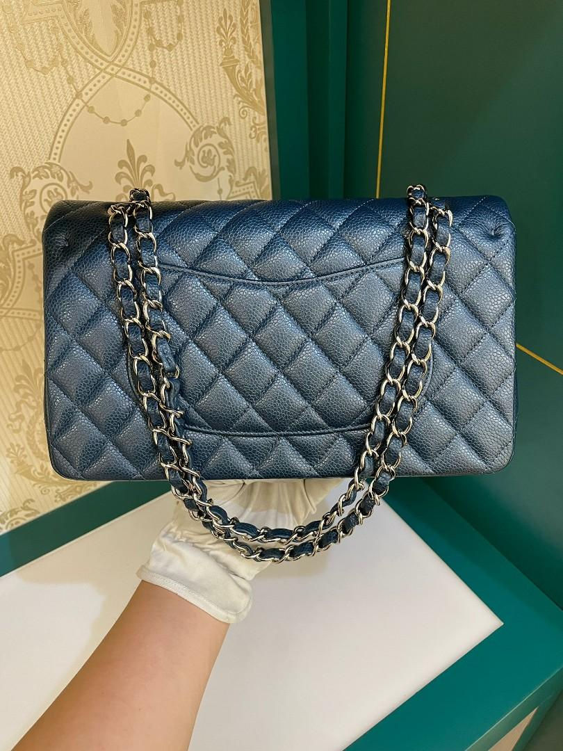 Thumbnail: #20 Chanel Classic Double Flap Medium Pearly Blue Caviar SHW