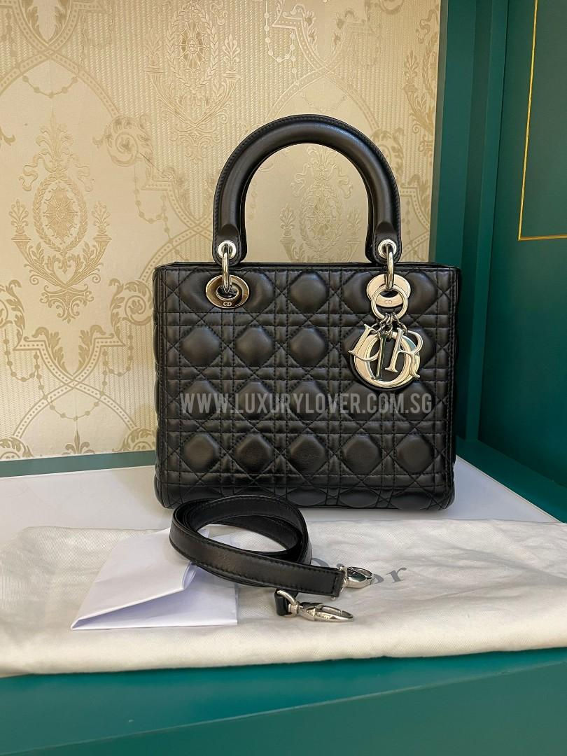 Like new Lady Dior Medium Black Lamb SHW