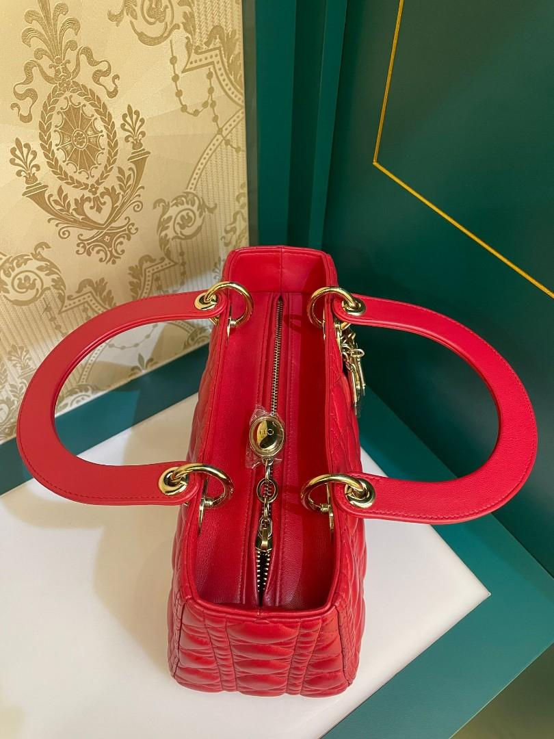 Thumbnail: Brand New Lady Dior Medium Red Lamb Light GHW