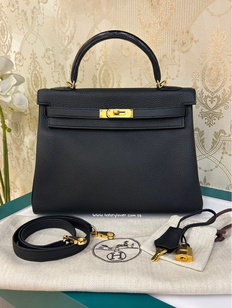 Like New Hermes Kelly 32 Black Alligator Togo GHW