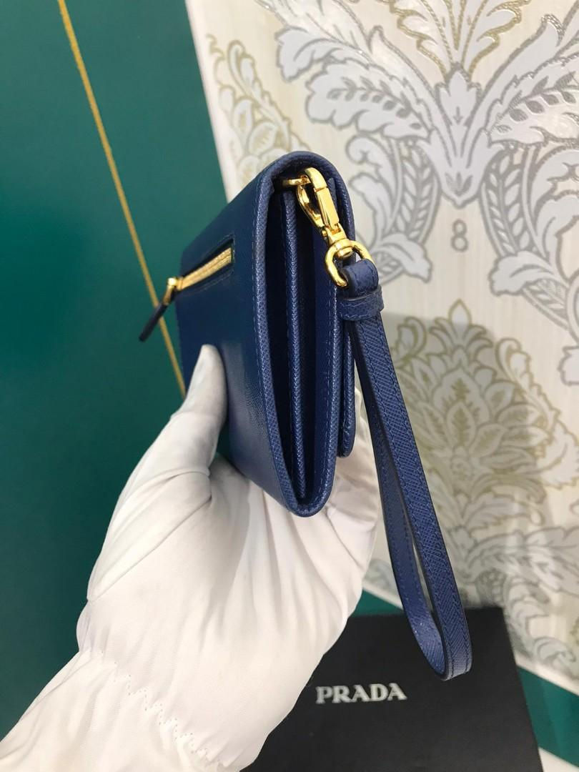 Thumbnail: LNIB Prada Saffiano Wallet 1M1438 Blue GHW