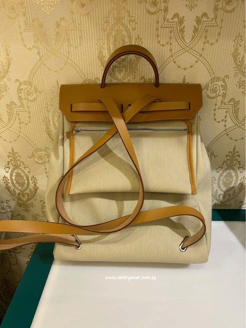Thumbnail: Brand New Hermes Herbag Backpack Beige Canvas/Vache PHW