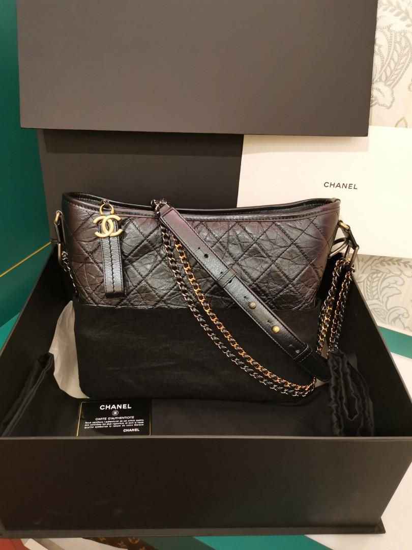 #27 LNIB Chanel Gabrielle Hobo Medium/Large Iridescent Black distressed Calf wit