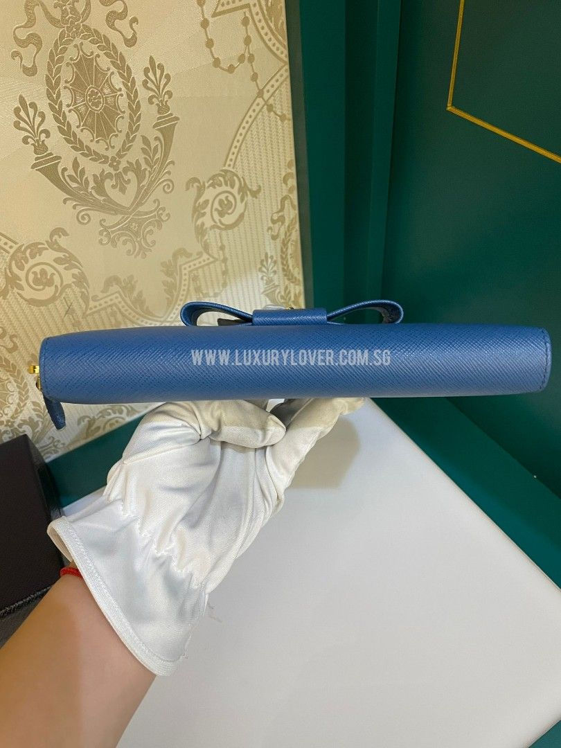 Thumbnail: BNIB Prada Saffiano Ribbon Bow Zip Wallet Cobalto GHW
