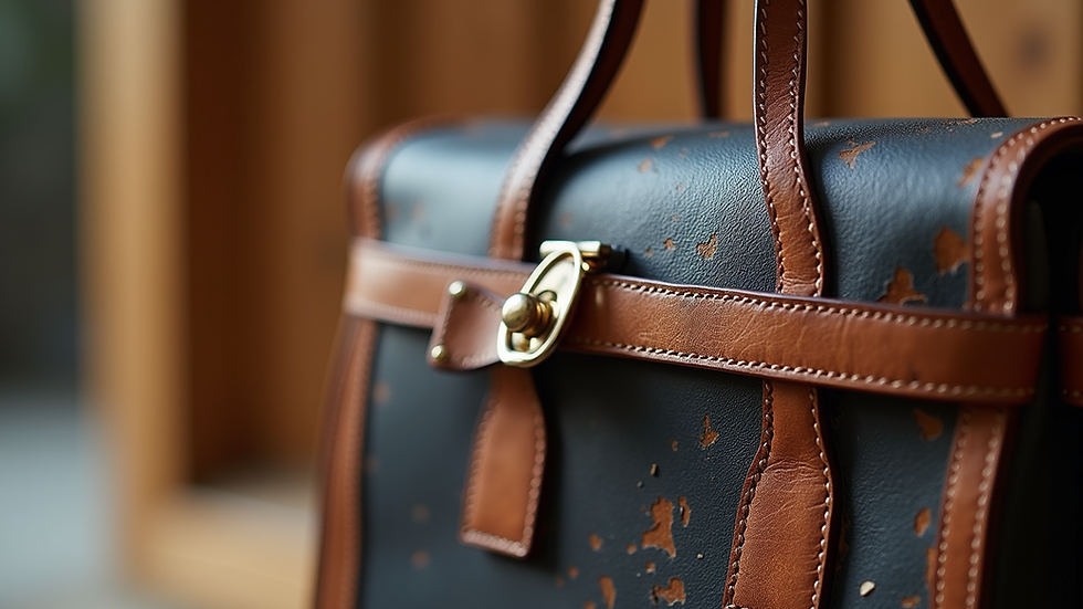 Eye-level view of a luxury handbag with visible wear and repainting