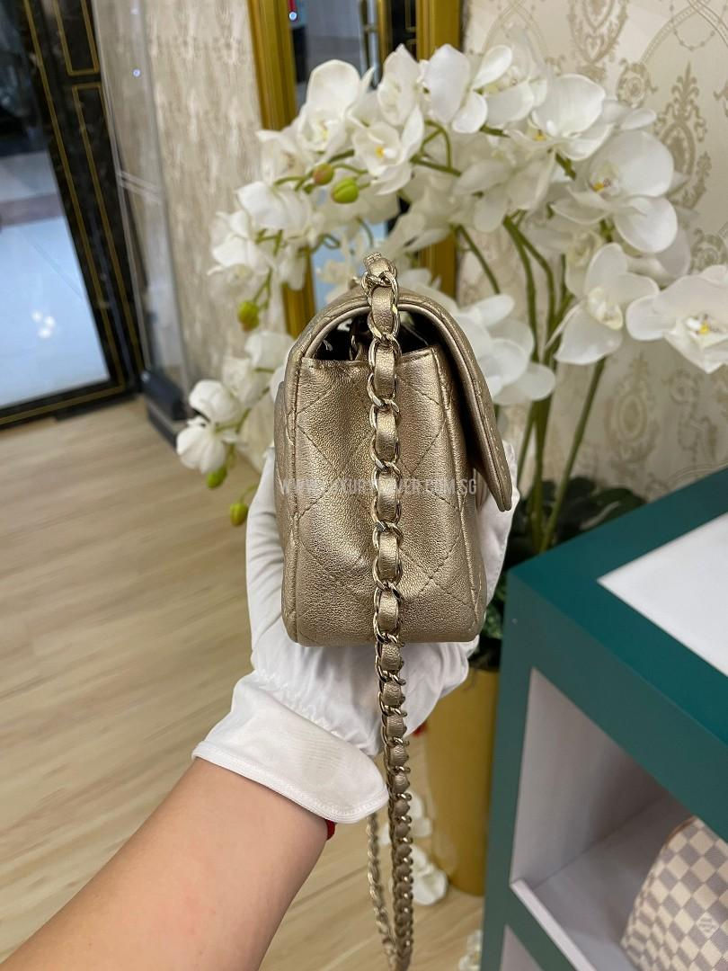 Thumbnail: #31 LNIB Chanel Mini Rectangle Gold Iridescent Grained Lamb Light GHW