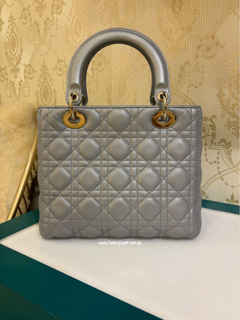 Thumbnail: Dior Lady Dior Medium Pearly Grey Lamb LGHW