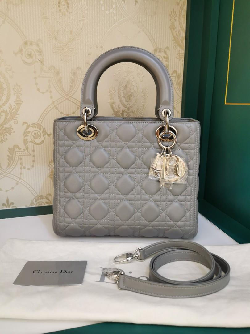 Brand New Lady Dior Medium Grey Lamb SHW
