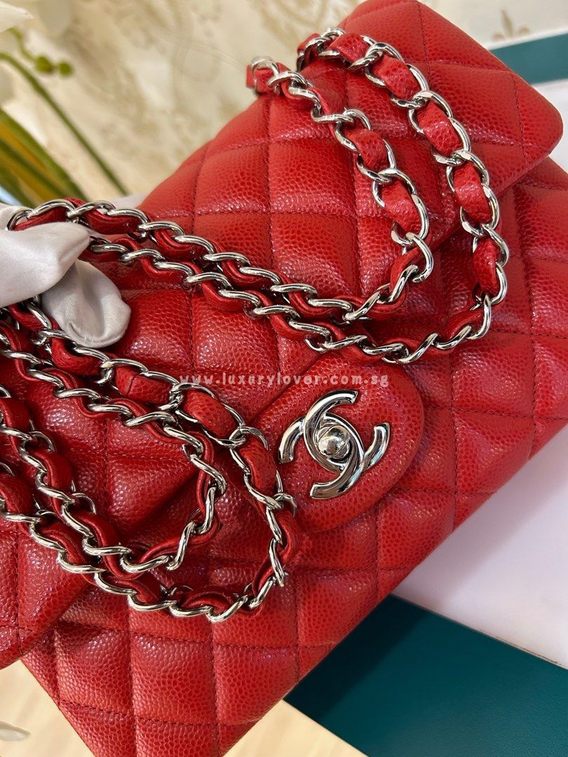 Thumbnail: Chanel Classic Double Flap Small Orange Red Caviar SHW