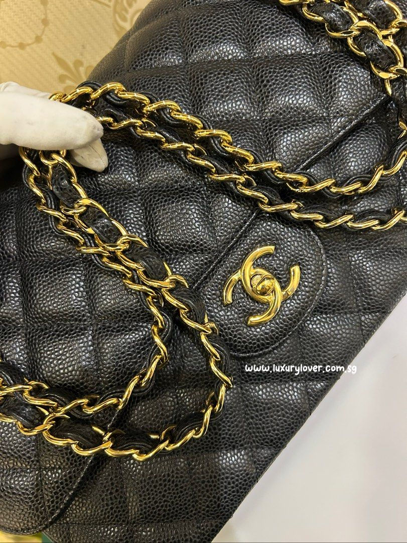 Thumbnail: #20 LNIB Chanel Classic Jumbo Double Flap Black Caviar GHW