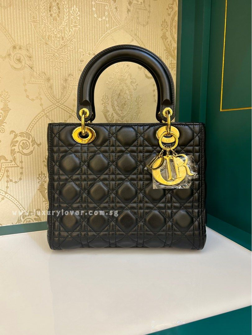 Thumbnail: Brand new Dior Lady Dior Medium Black Lamb GHW