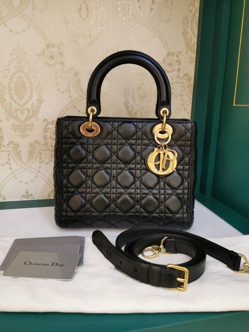 Like New Lady Dior Medium Black Lamb GHW