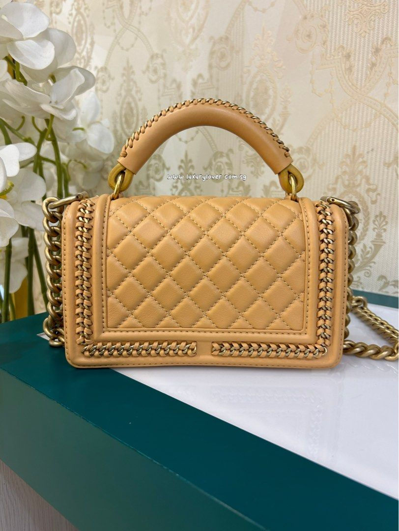 Thumbnail: Chanel Boy Small Top Handle Dark Yellow Calf GHW(Cash S$6,350)
