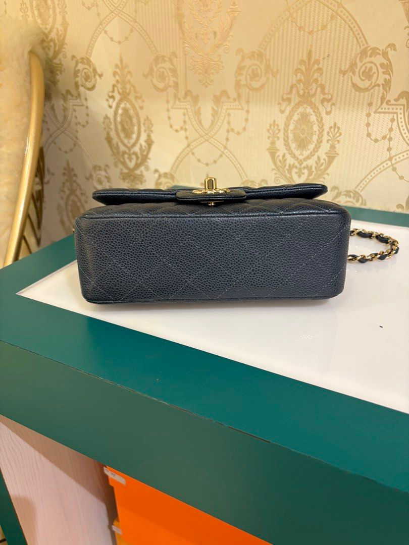 Thumbnail: Chanel Classic Mini Rectangular Flap Dark Blue Shiny Caviar Gold