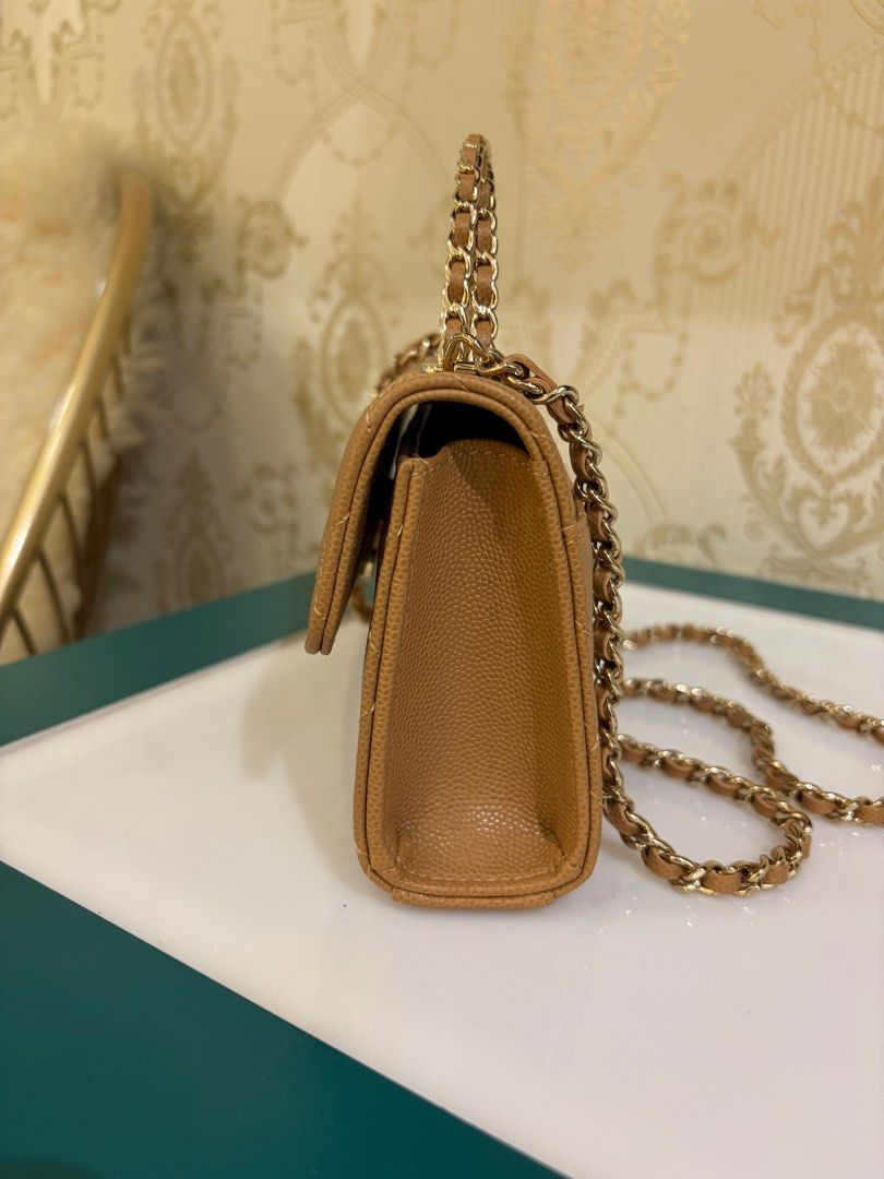 Thumbnail: Chanel 23P Top Handle Phone Holder with Chain Dark Beige Caviar GHW