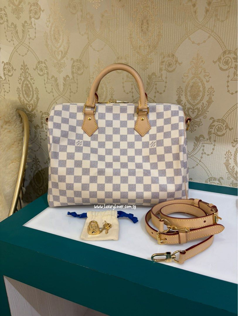 LV Louis Vuitton Speedy Bandouliere 30 Damier Azur Canvas GHW