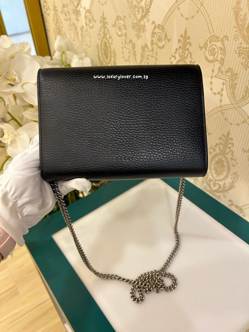 Thumbnail: Gucci Dionysus Leather Mini Chain Bag Black RHW