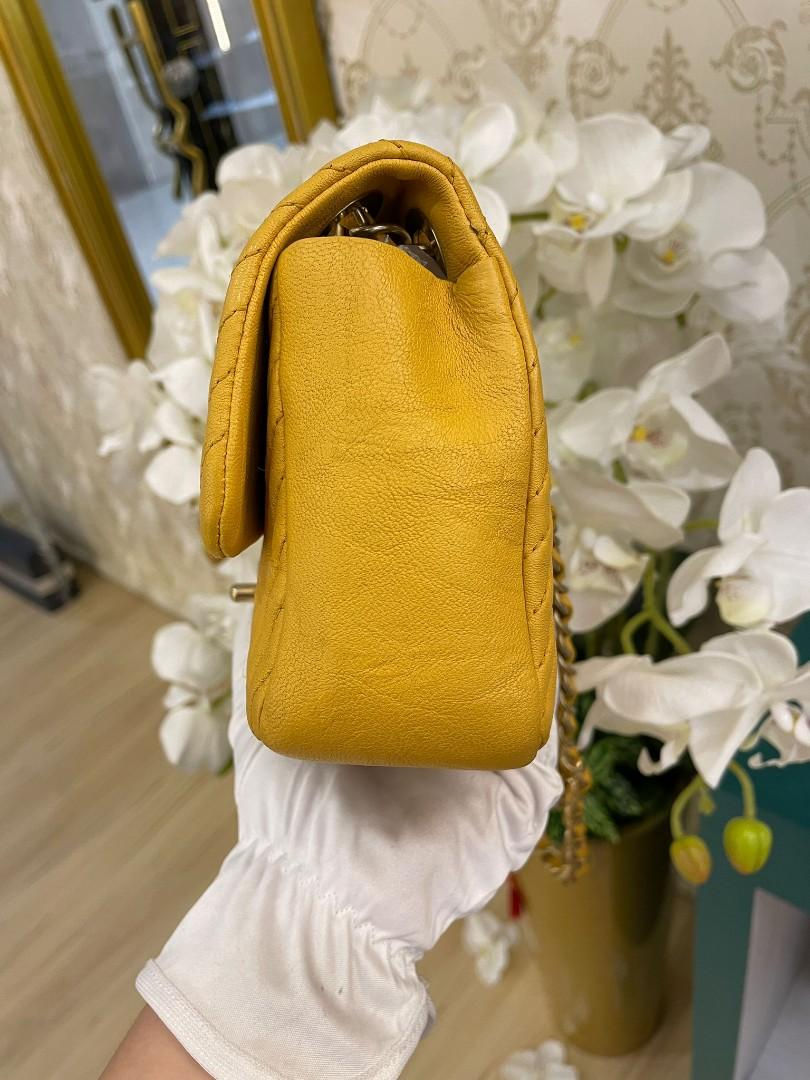 Thumbnail: #21 Chanel Single Flap Chevron Small Crumpled Lamb Yellow GHW