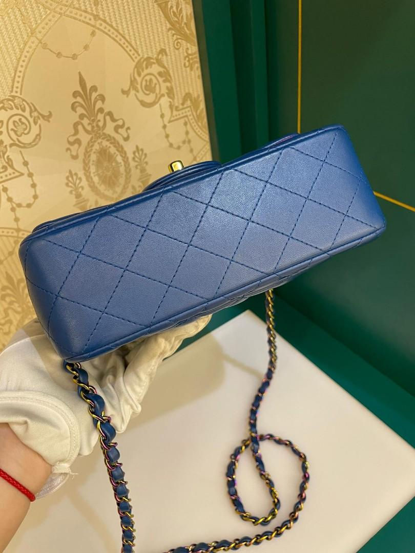 Thumbnail: #31 LNIB Chanel Mini Rectangle Blue Lamb Rainbow Hardware