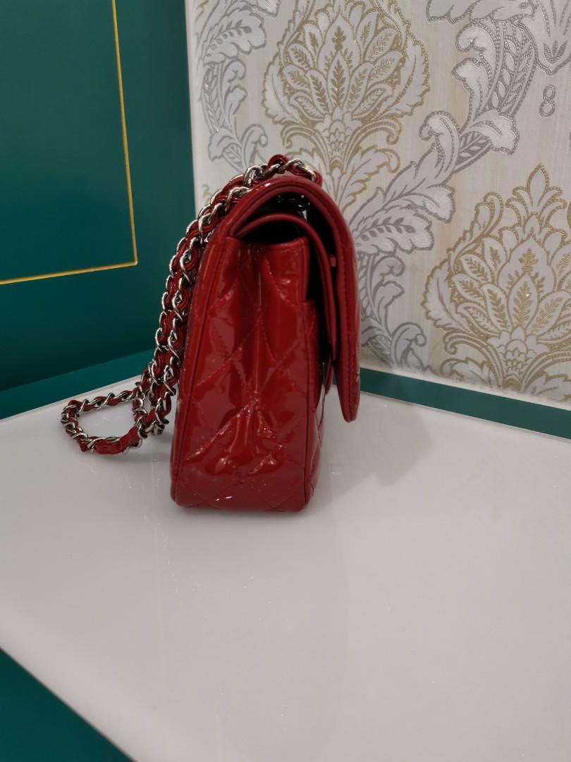 Thumbnail: #18 Like New Chanel Medium Classic Double Flap Red Patent with SHW