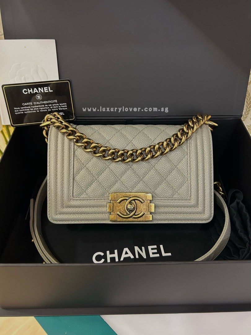 #19 LNIB Chanel Boy Small Grey Caviar aged GHW