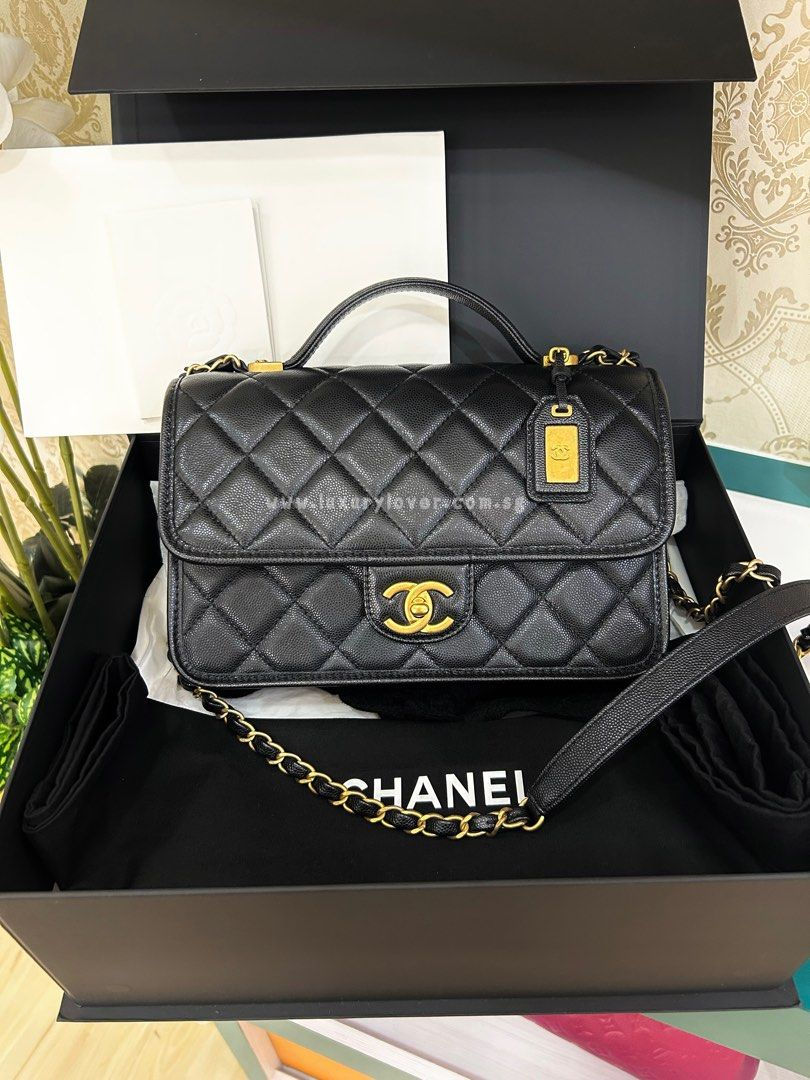 LNIB Chanel School Memory Flap Bag with Top Handle Black Caviar