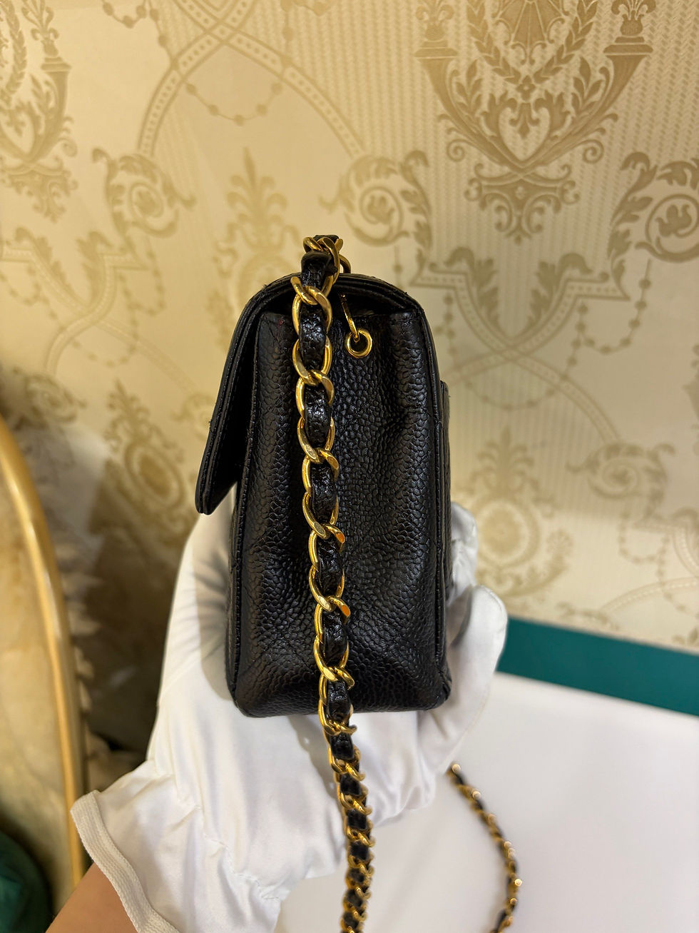 Thumbnail: Chanel Vintage Classic Mini Square Flap Black Caviar 24K GHW