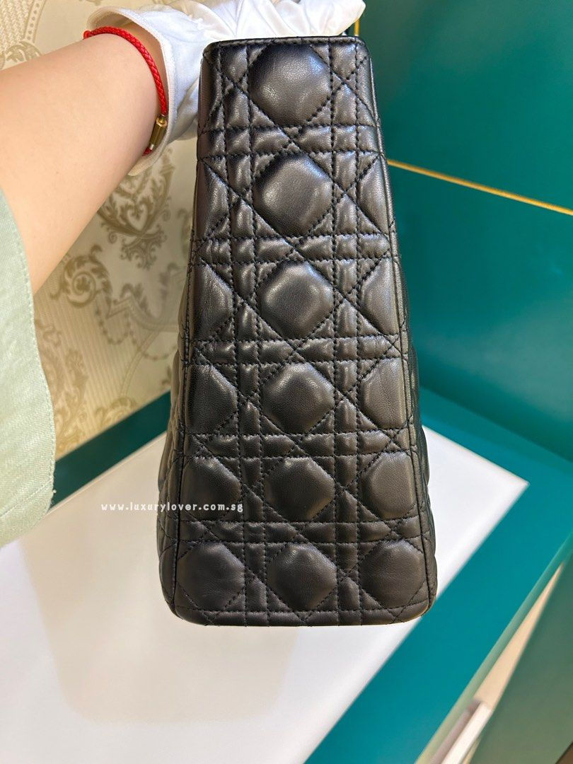 Thumbnail: Excellent Lady dior Large Black Lamb SHW