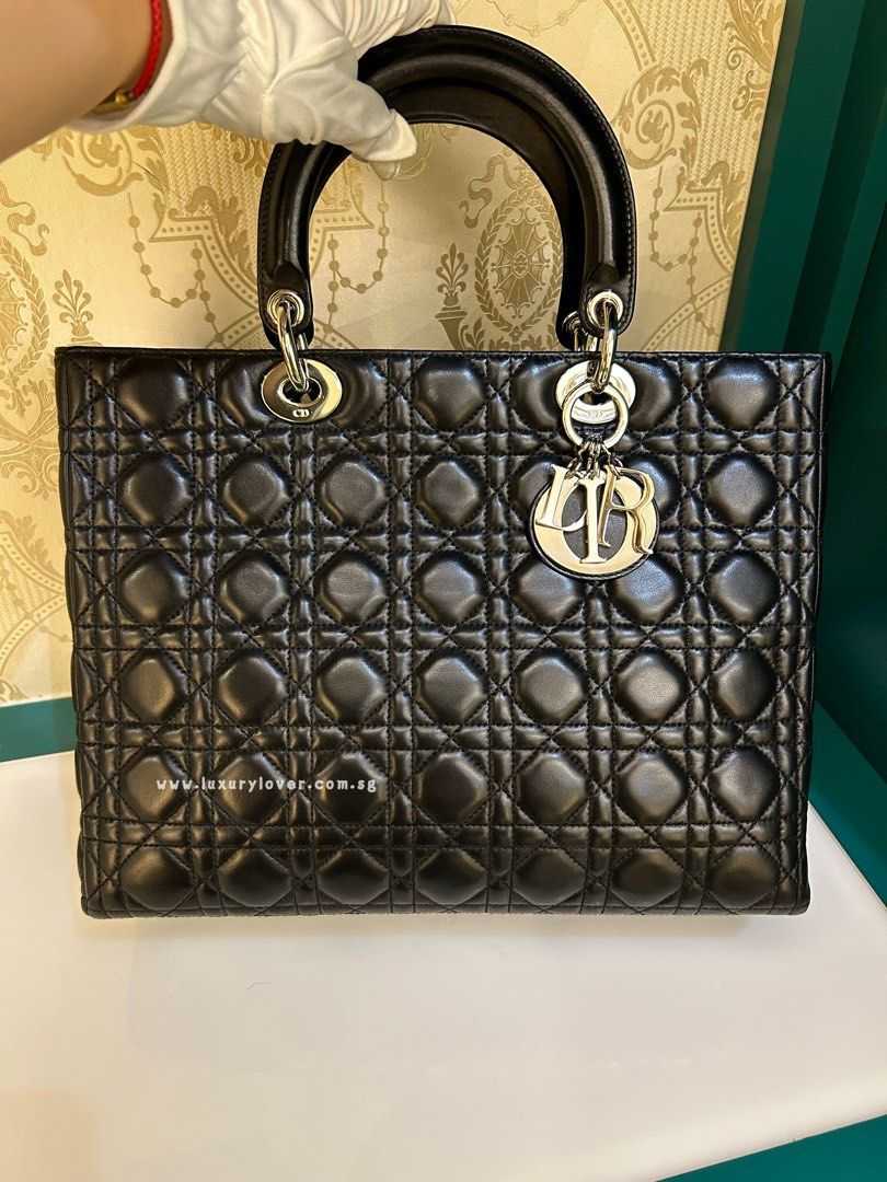 Thumbnail: Excellent Lady dior Large Black Lamb SHW