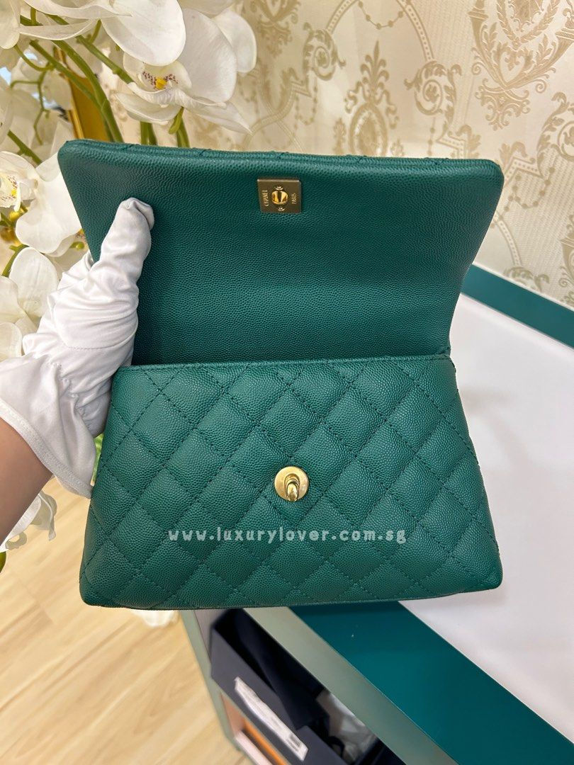 Thumbnail: #25 LNIB Chanel Coco Handle Mini/Small Emerald Green Caviar GHW