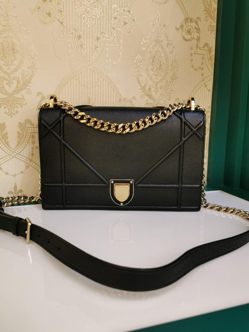 Thumbnail: Like New Dior Diorama Bag Medium Black Grained Calf Light GHW