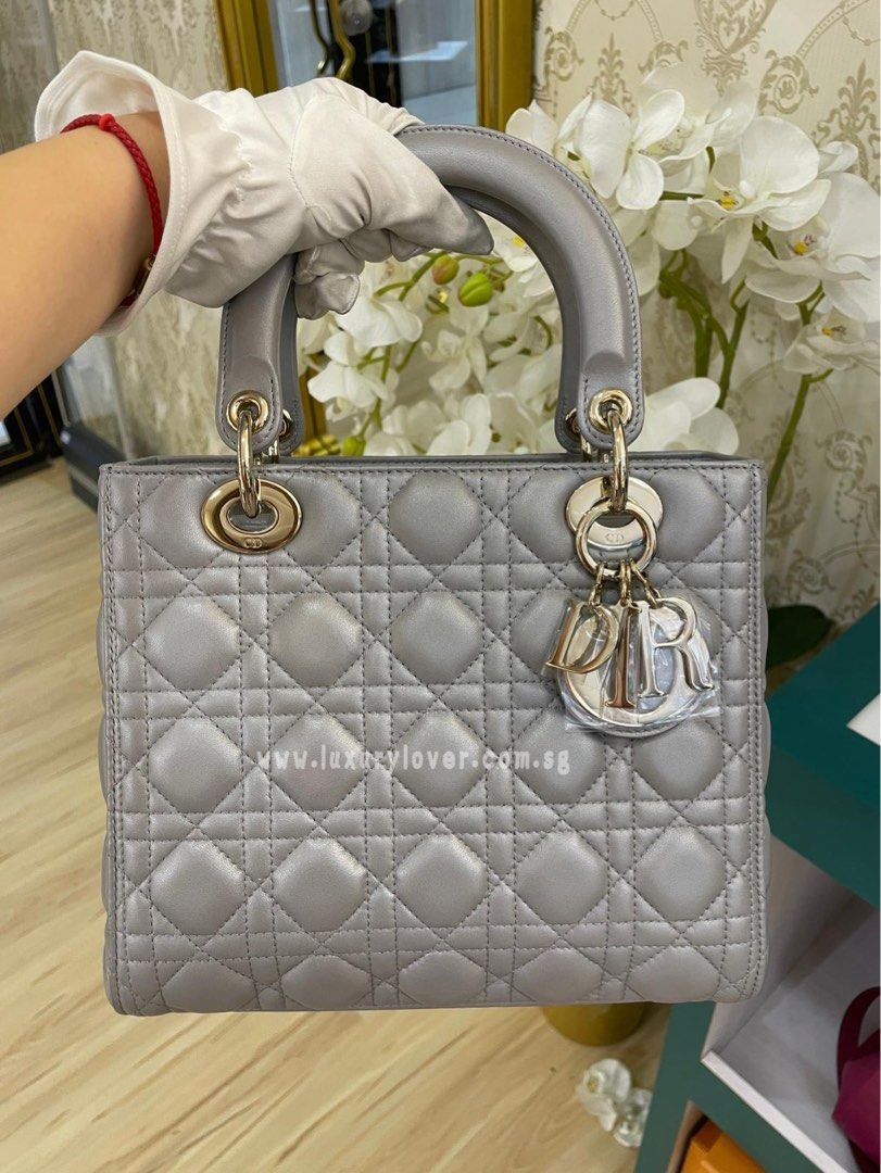 Thumbnail: Brand New Lady Dior Medium Pearly Grey Lamb Light GHW