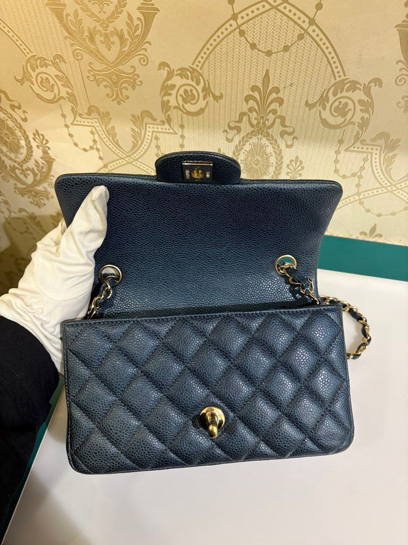 Thumbnail: Chanel Classic Mini Rectangular Flap Dark Blue Shiny Caviar Gold