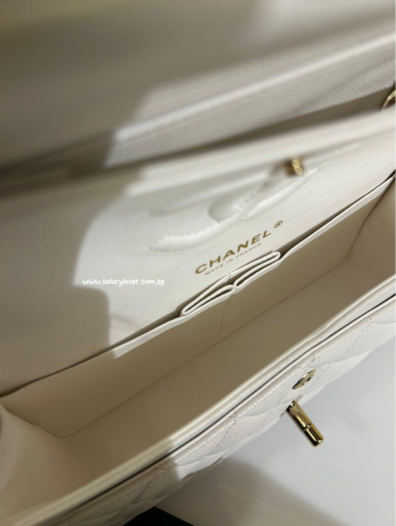 Thumbnail: Chanel Classic Double Flap Small White Caviar LGHW