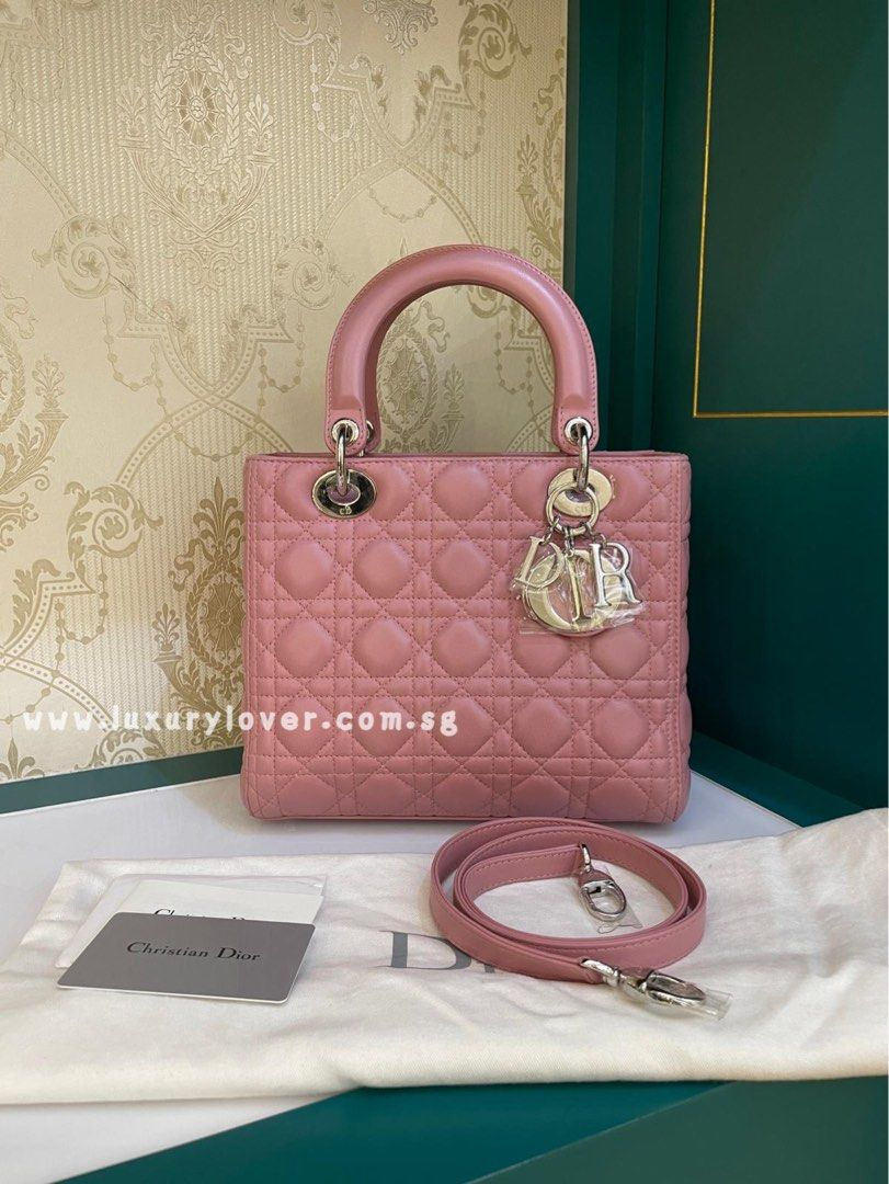 Brand New Lady Dior Medium Rose Lamb SHW