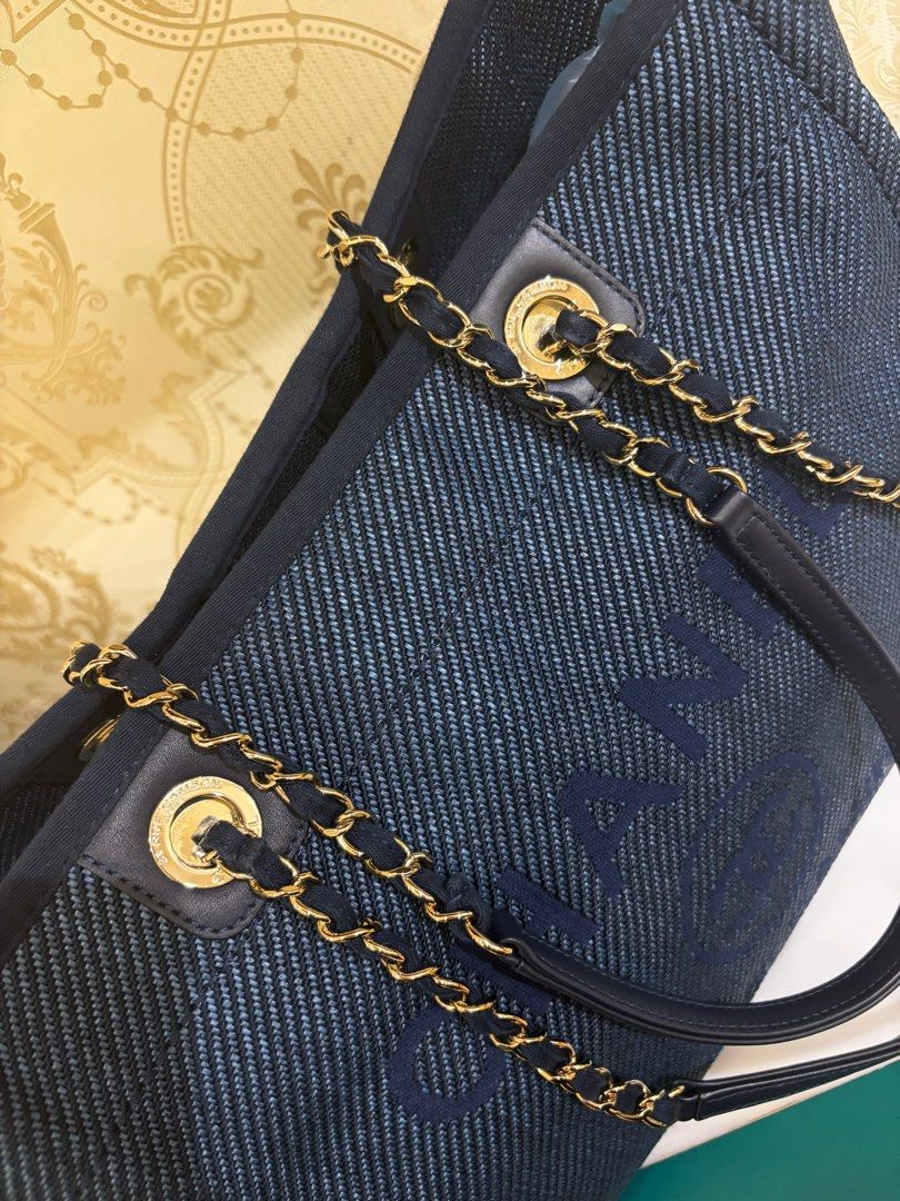 Thumbnail: Chanel Deauville Tote Bag Navy Blue Denim GHW(Cash S$3,580)
