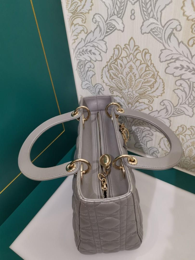 Thumbnail: Like New Lady Dior Medium Pearly Grey Lamb with light GHW