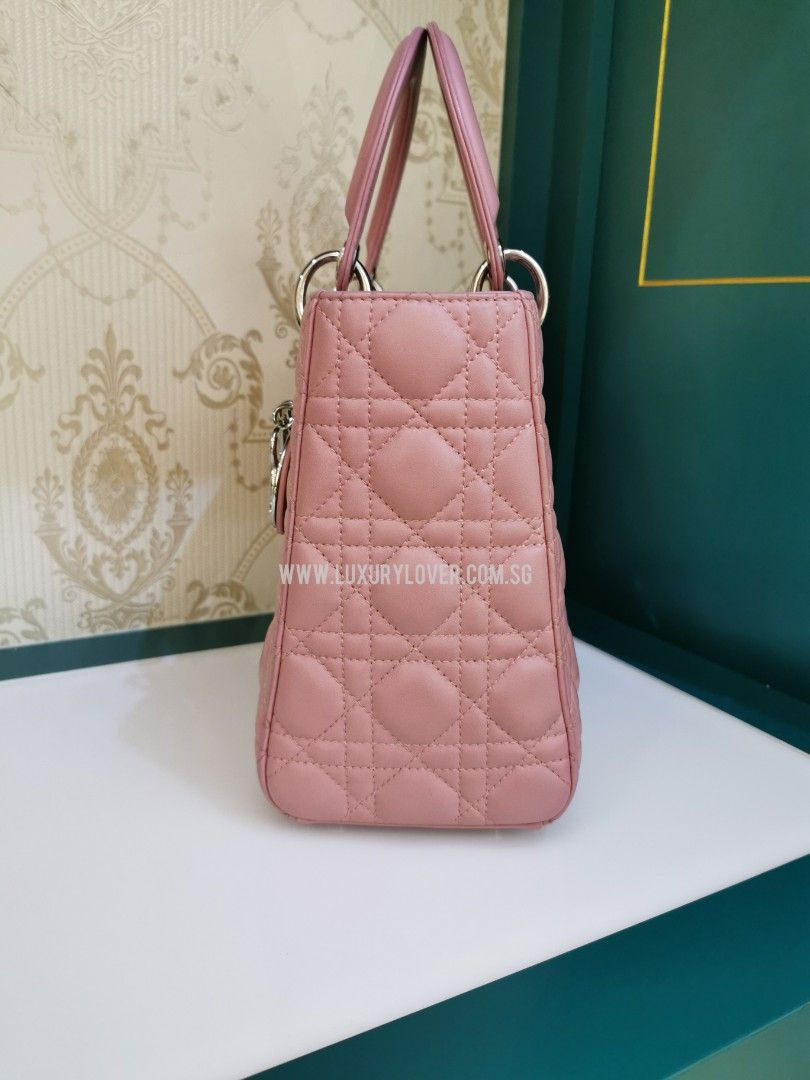 Thumbnail: Like New Lady Dior Medium Rose Lamb SHW