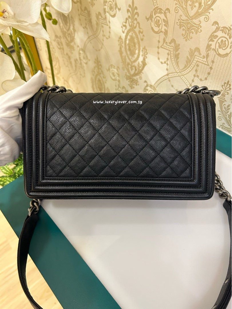 Thumbnail: #23 Chanel Boy Old Medium Black Caviar RHW