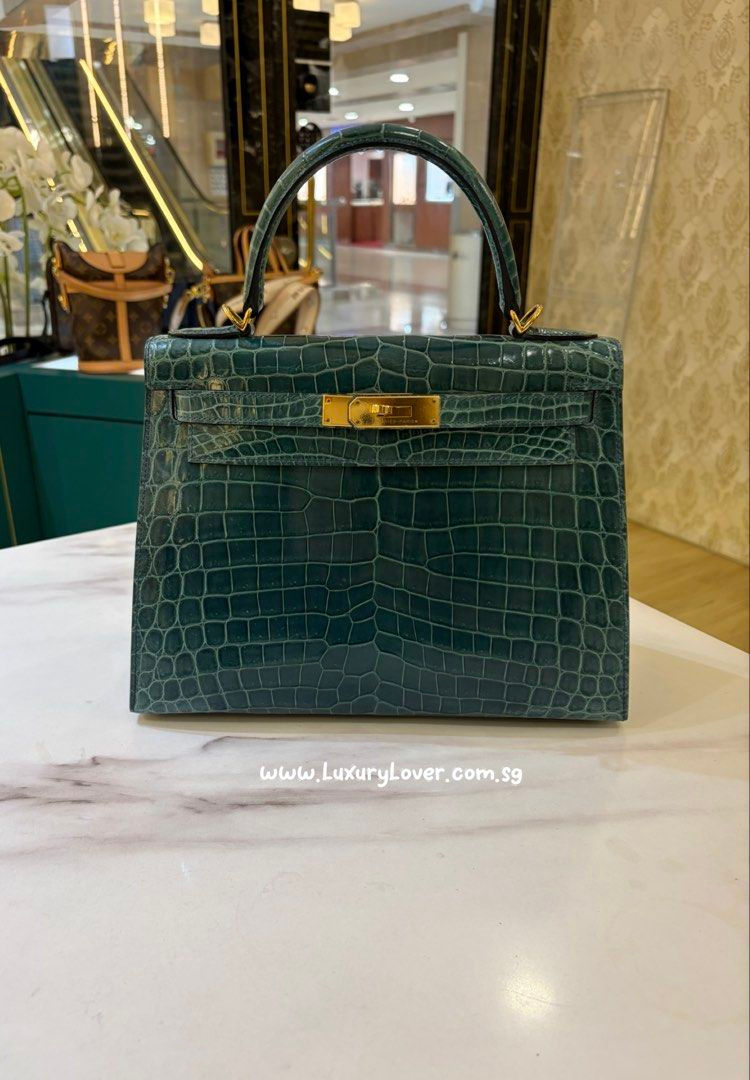Hermes Kelly 28 Sellier 1P Colvert Shiny Niloticus Crocodile Gold (CashS$38,000)