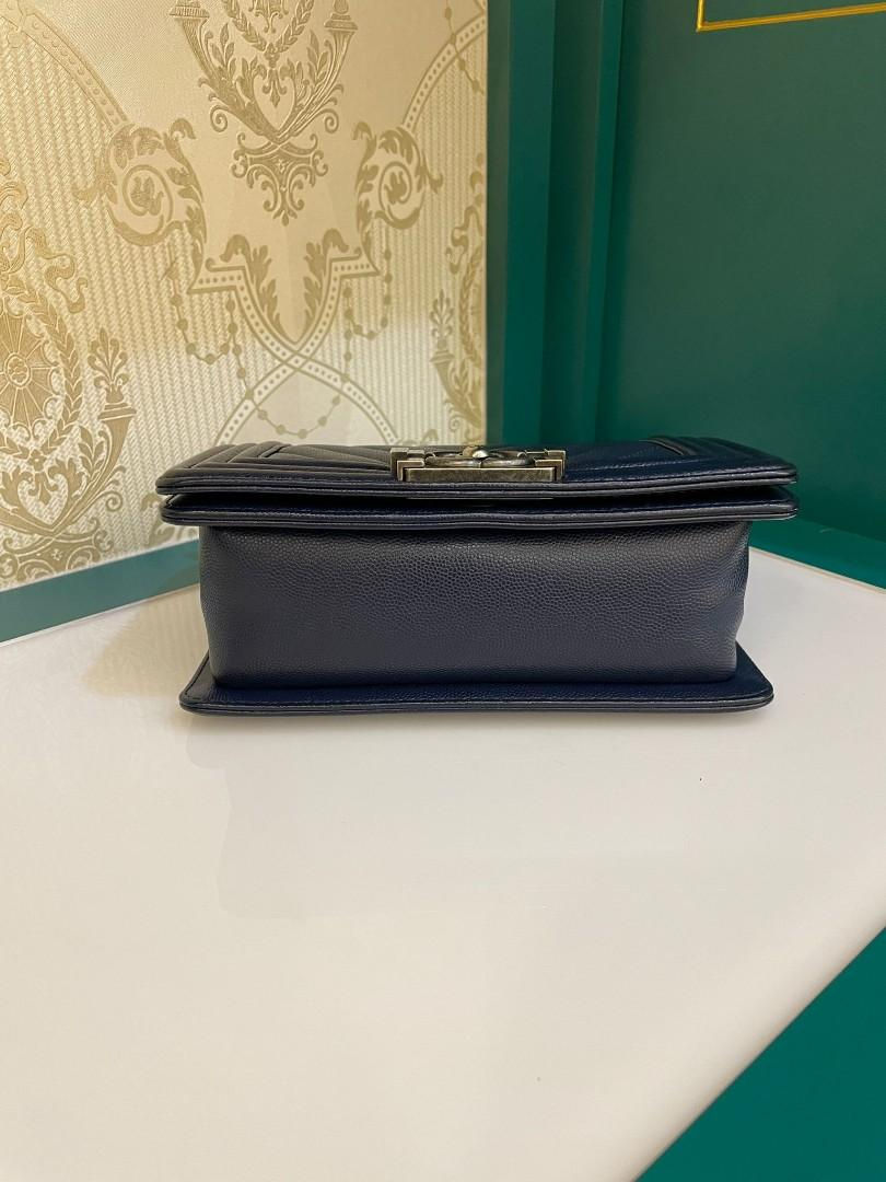 Thumbnail: #24 LNIB Chanel Boy Small Chevron Navy Caviar RHW