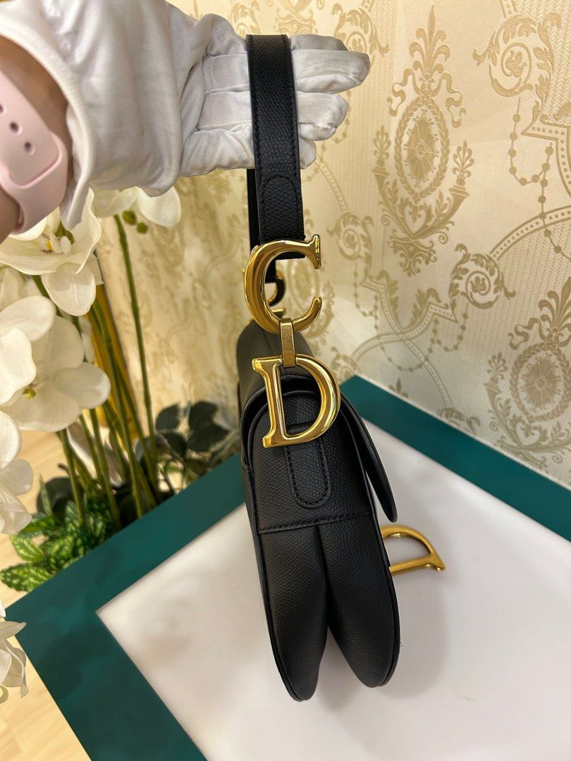 Thumbnail: Like New Dior Saddle Bag Medium Black Grained Calf AGHW