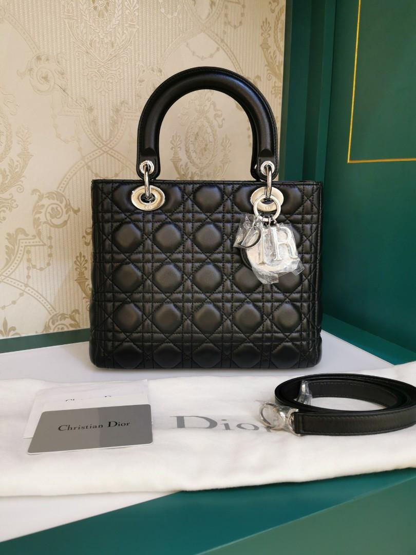 Brand New Lady Dior Medium Black Lamb SHW
