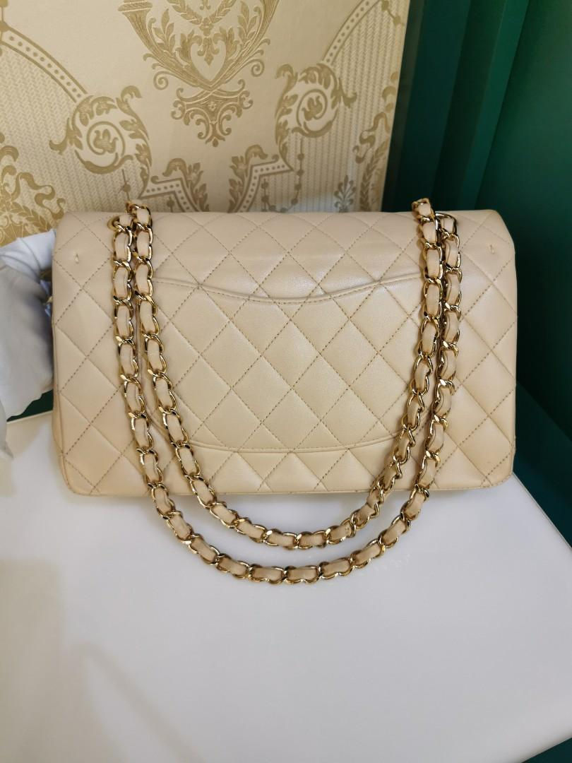 Thumbnail: #13 Like New Chanel Classic Double Flap Medium Beige Lamb GHW