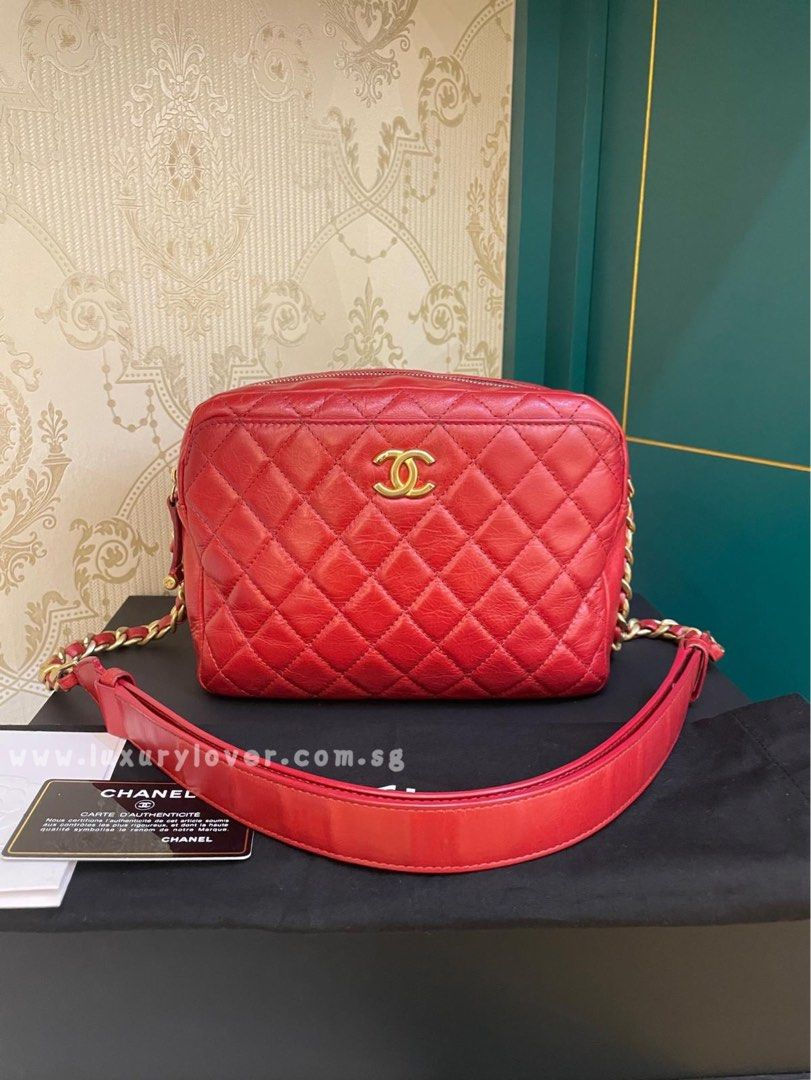 #26 Chanel Camera Case Red Distressed Calf Aged GHW