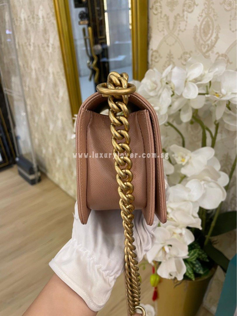 Thumbnail: #25 LNIB Chanel Boy Small Beige Caviar GHW