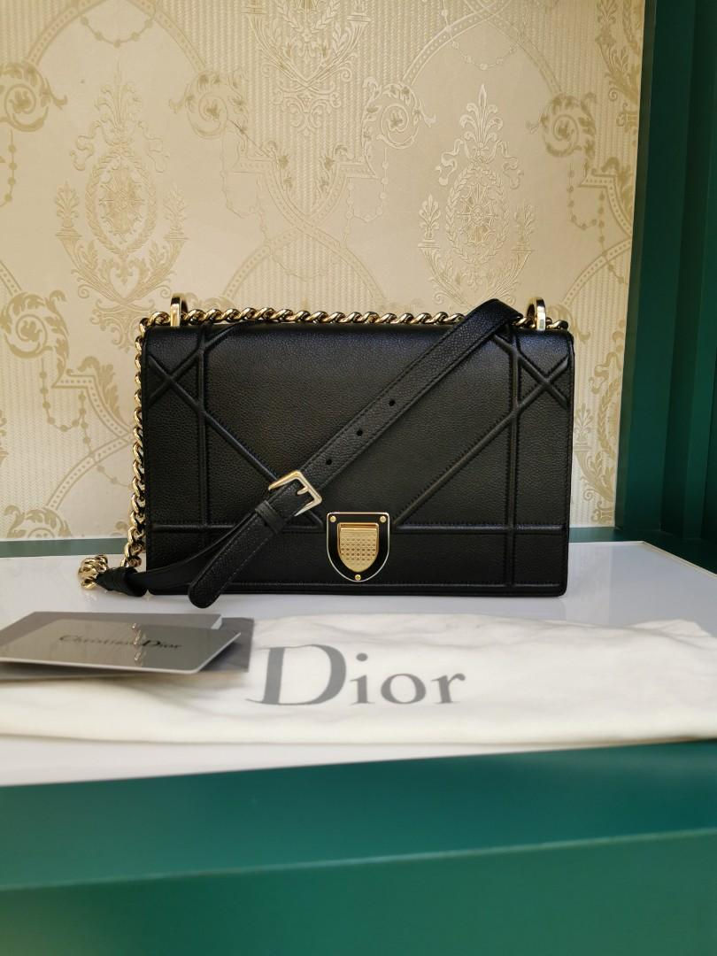 Like New Dior Diorama Bag Medium Black Grained Calf Light GHW