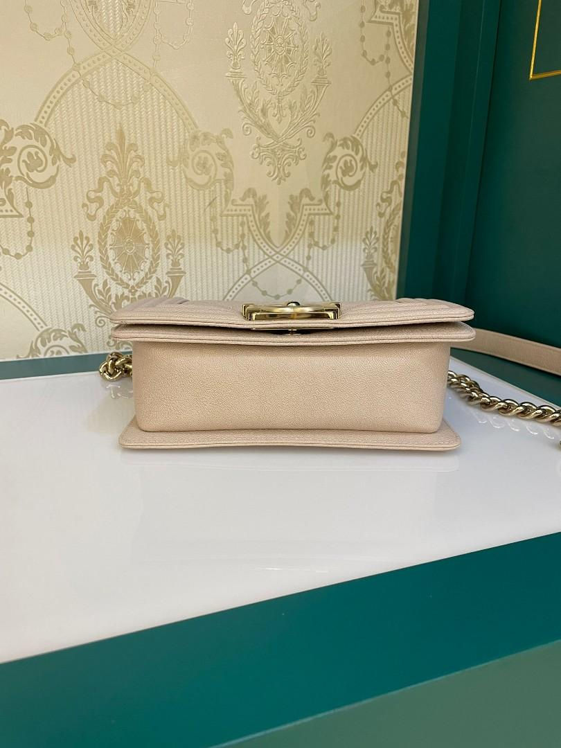 Thumbnail: #27 BNIB Chanel Boy Small Beige Caviar Light GHW