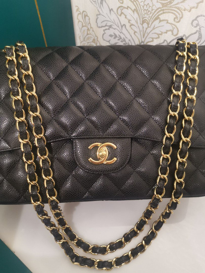 Thumbnail: #18 Almost New Chanel Jumbo Classic Double Flap Black Caviar with GHW